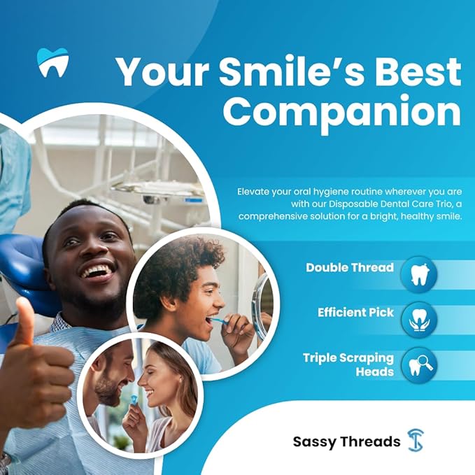 3-in-1 Complete Dental Care Set (5 Pack - 250 Count): Double Thread Floss Picks, Toothpicks, and Tongue Scraper - Your Oral Hygiene Solution with Disposable Floss Sticks for On The Go or Travel