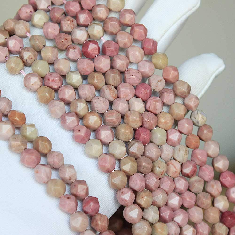 MJDCB Best Sellers Natural Stone Beads Faceted Polygon Rhodonite Crystal Energy Stone Healing Power for Jewelry Making(8mm)