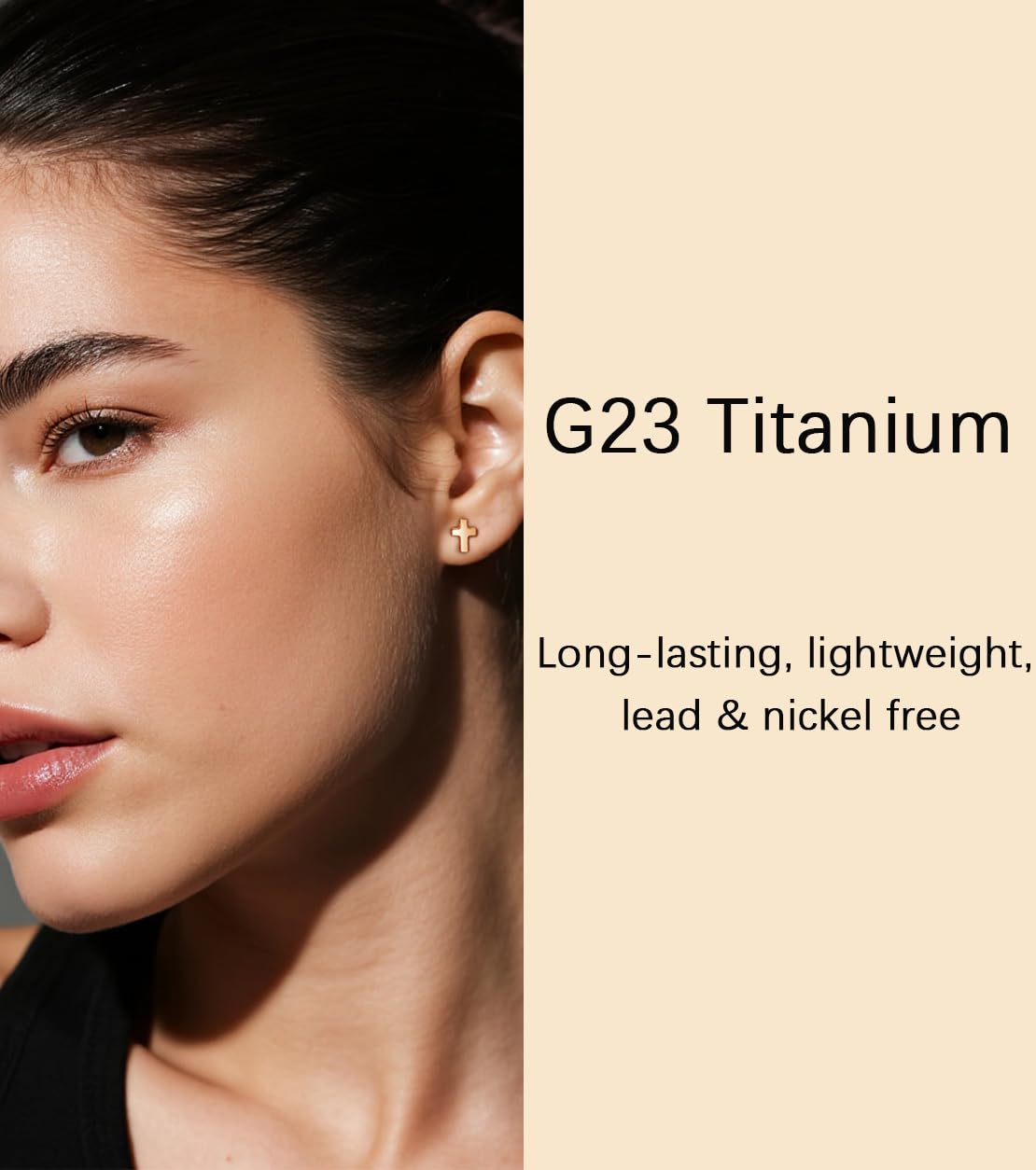 Limerencia Titanium Stud Earrings - Hypoallergenic Earrings for Women Men Sensitive Ears - Minimalist Jewelry Flatback Cross Bolt Cartilage Earrings,Gold Tone