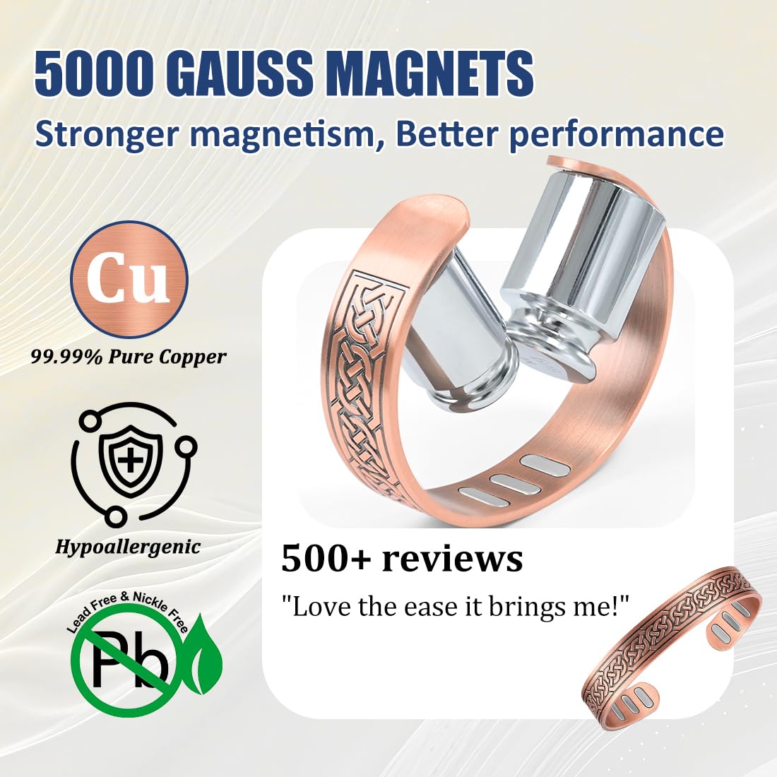Vicmag Copper Bracelet for Men 9X Strength Magnetic Bracelet Men 99% Pure Copper with 5000 Gauss Magnets, Present Box Adjustable(Ax Knot)