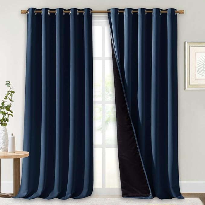 NICETOWN 100% Blackout Blinds, Laundry Room Decor Window Treatment Curtains, Thermal Insulated Energy Smart Drapes and Draperies for Villa, Hall and Studio, Navy Blue, Set of 2, 70 inches x 95 inches