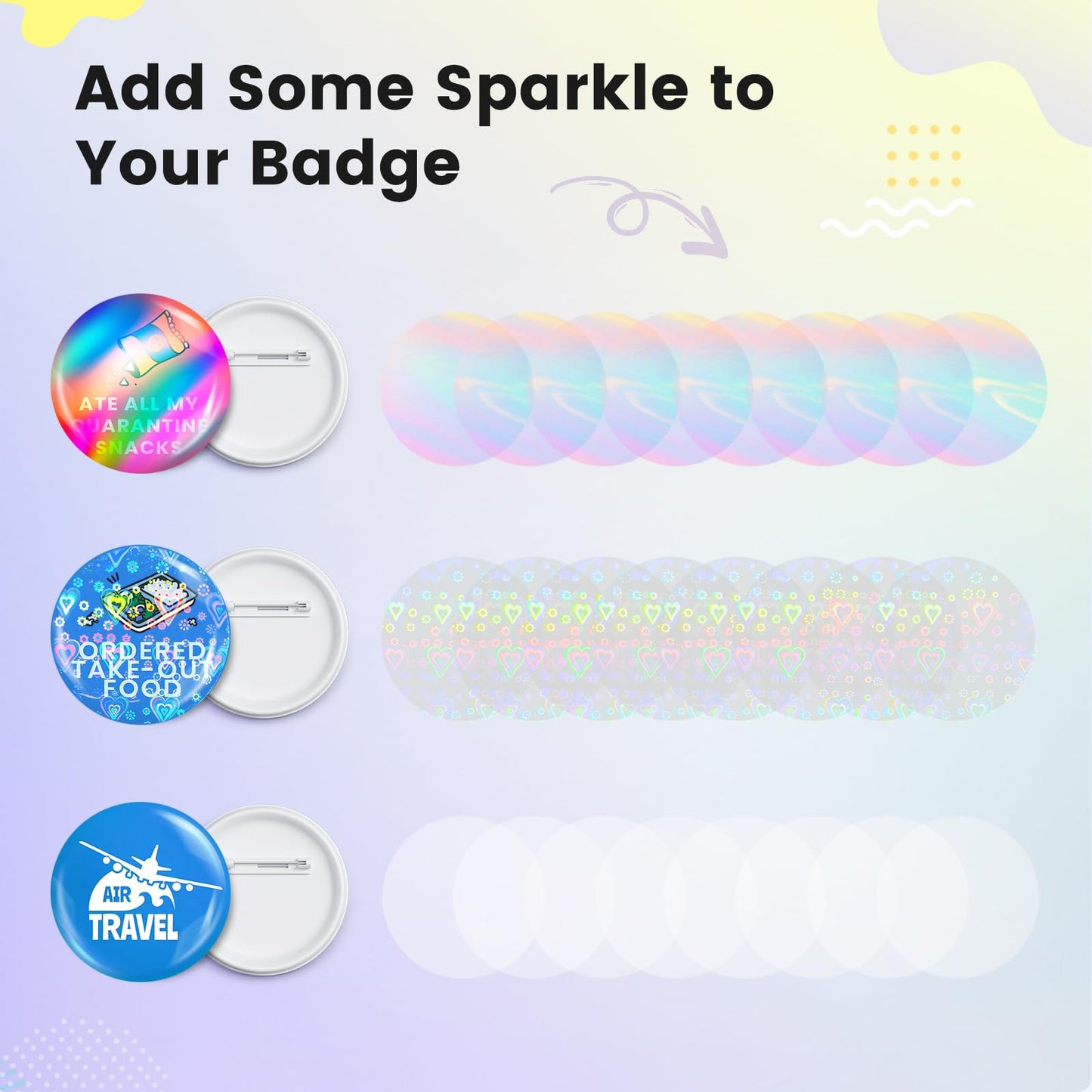 Button Maker Machine 2.25'' Button Press Machine Pin Badge Maker Machine with 100 Set Holographic Film, Button Pinback Making Supplies, Removable Dies, 1 Circle Cutter, 1 Cutting Mat, 50 Photo Paper