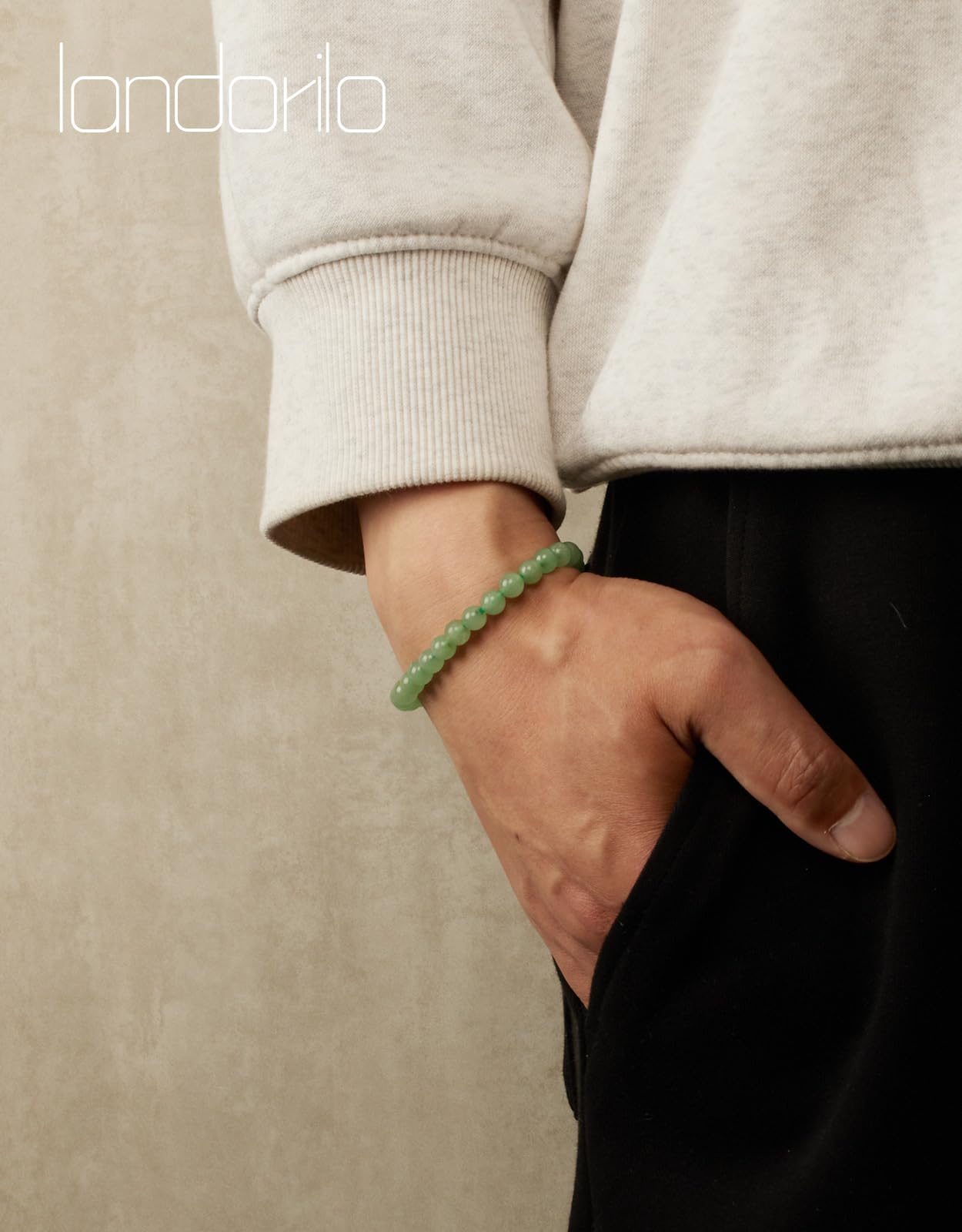 Landorilo Beaded Bracelet for Men Women, 6mm Natural Stone Green Aventurine Healing Crystal Stretch Bracelets, Ideal Christmas Birthday Jewelry Gifts with Energy Card，Replacement Beads Included