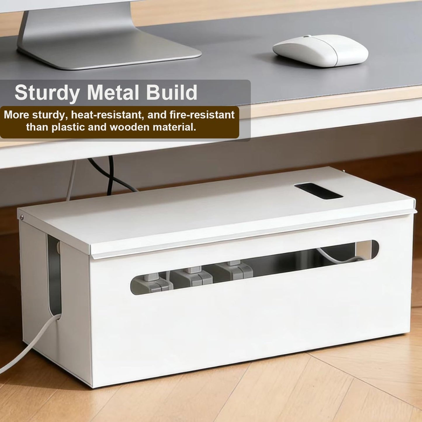Metal Cable Management Box - Large Cable Organizer Box and Power Strip Box for Electrical Cord Hiding, Home Office Desk and Floor Cables Hider, TV Wires Storage Organization