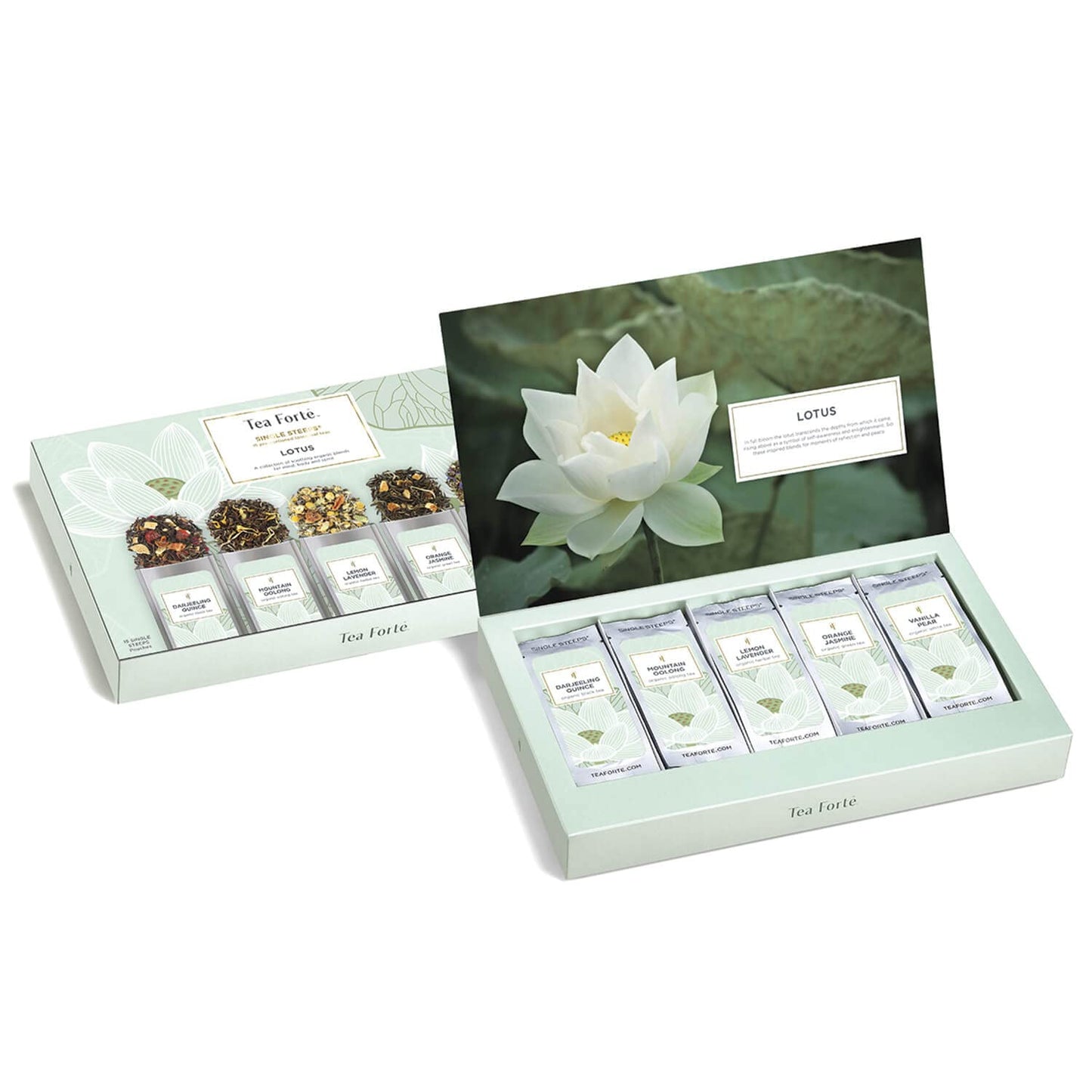 Tea Forte Single Steeps Loose Leaf Tea Sampler, Assorted Variety Tea Box, 15 Single Serve Pouches, Gifts for Mom, Lotus Tea