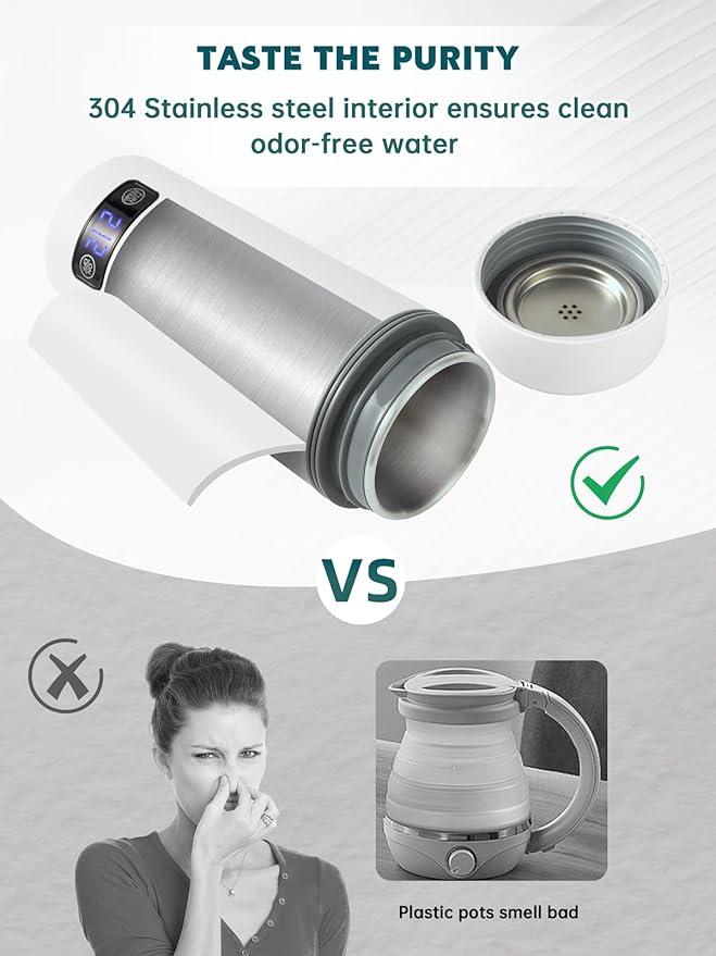 balbali Dual Voltage Travel Kettle 100-250V - 12oz Portable Water Boiler/Warmer/Heater for Boiling Water - 4 Preset Temperature Control Portable Tea Kettle Electric Travel - White