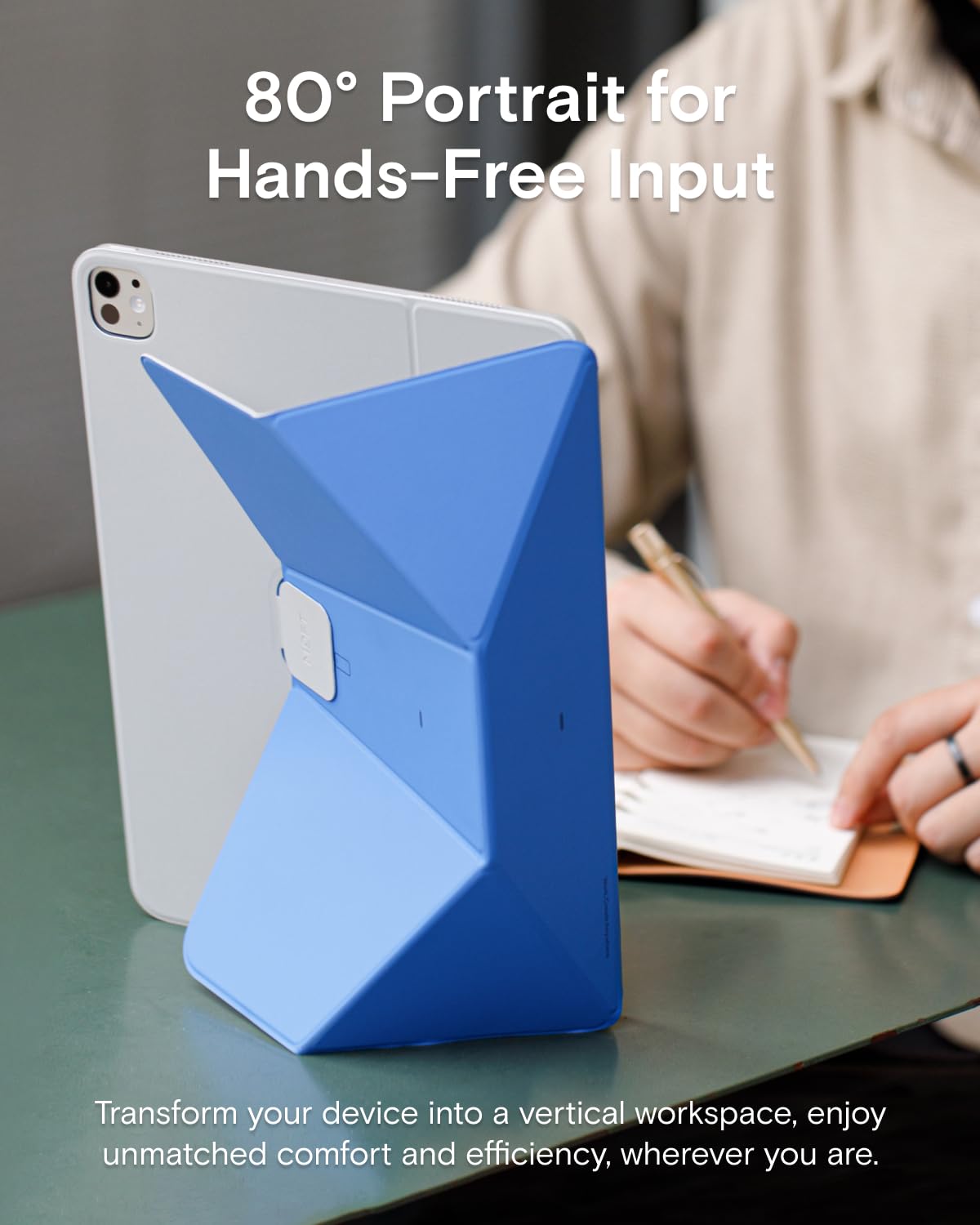 MOFT Dynamic Folio Tablet Stand for Desk Compatible with iPad mini A17 Pro 2024 & iPad mini 6th A15 2021, Slim Magnetic Tablet Holder Case with 20+ Viewing Angles, Panna Cotta x Faded Jeans