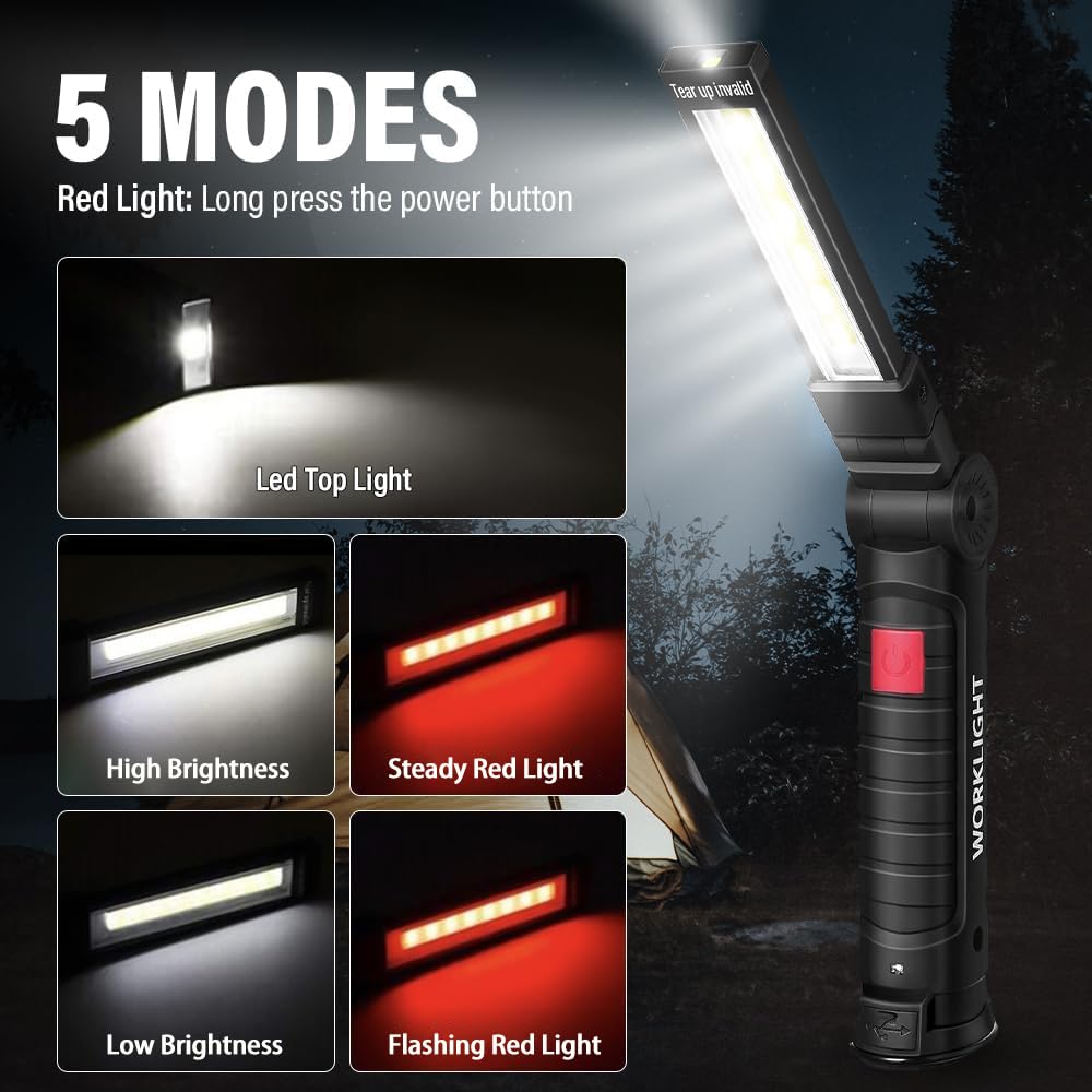 Tool Fathers Day Dad Gifts for Men Him Husband, LED Rechargeable Work Light for Mechanic with Magnetic Base Hook, Grill Light Inspection Flashlight 5 Modes 360° Rotate Car Repair Emergency Birthday