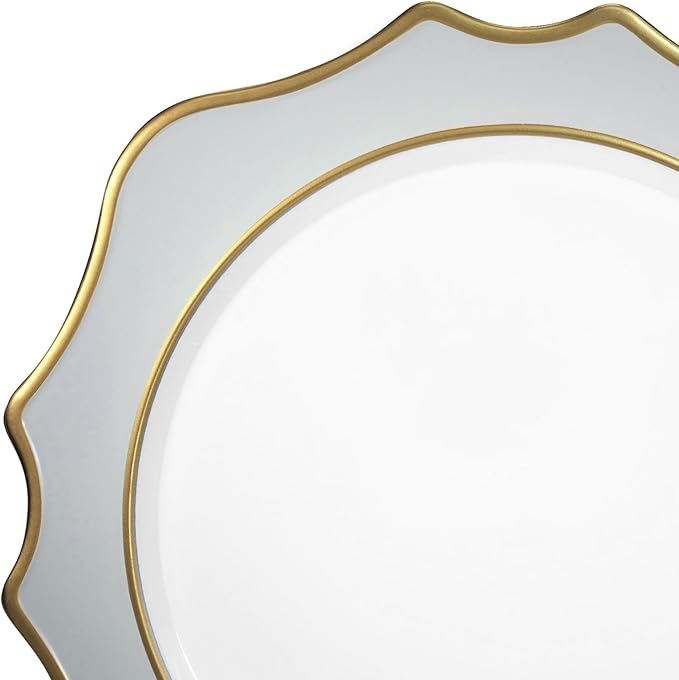 " OCCASIONS " 20 Pieces Round 13'' ACRYLIC MELAMINE Reusable Wedding Charger Plate (Scalloped Dolphin Gray and Gold)