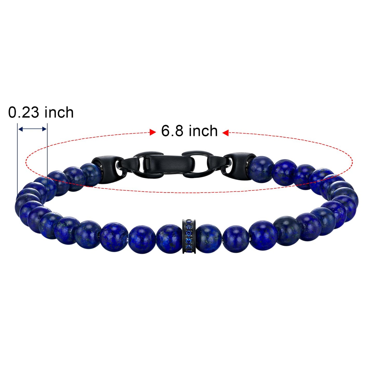 GTMJ Natural Lapis Lazuli Beads Bracelet for Women (6.8IN)