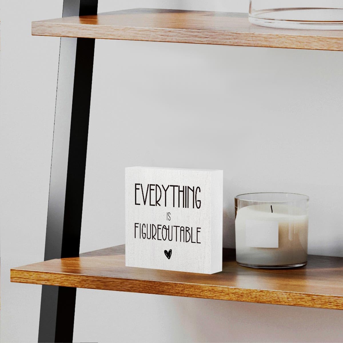 mmiishe Everything Is Figureoutable Wooden Box Sign Decorative Inspirational Farmhouse Wood Box Sign Home Office Decor Motivational Gift Rustic Square Desk Decor Sign for Shelf 5 x 5 Inches