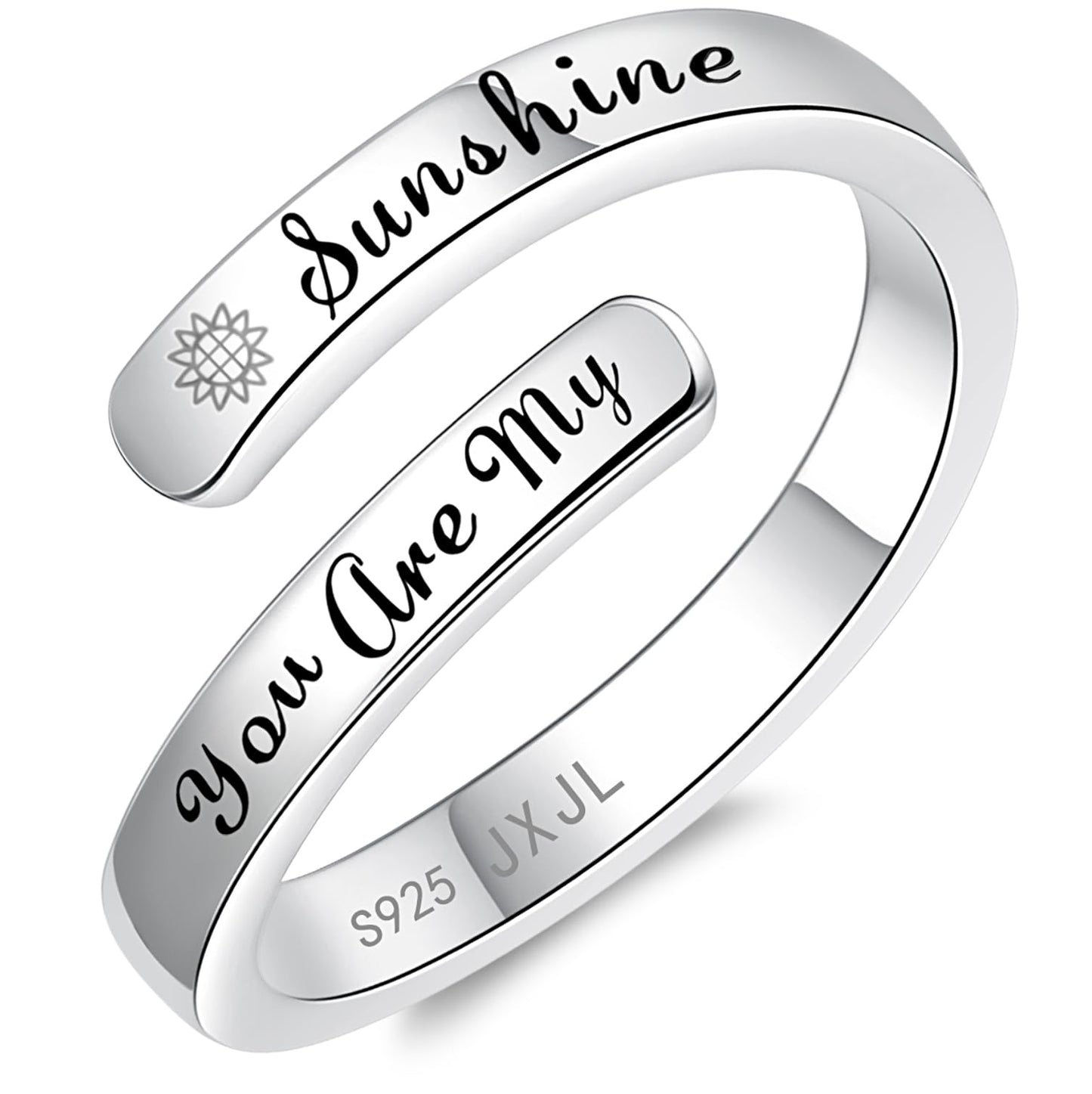 Silver Adjustable Ring Inspirational Jewelry S925 Sterling Wrap Open Ring for Women (U'r my sunshine)