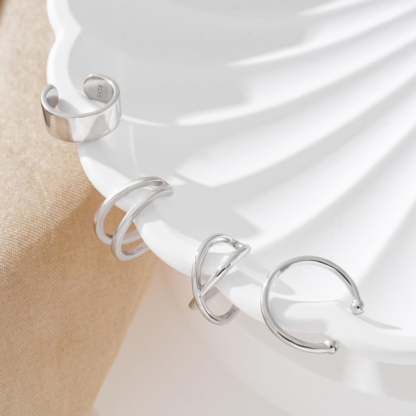 Ear Cuffs 925 Sterling Silver Fake Ear Cuffs Non Piercing Ear Conch Clip on Cartilage Earrings for Women Men | 4 Various Styles