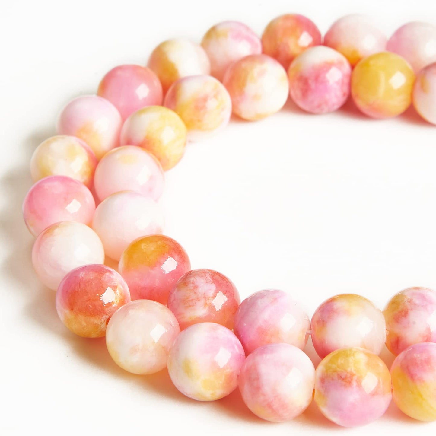 100pcs 10mm Pink Yellow Jade Beads Natural Gemstone Beads Round Loose Beads for Jewelry Making