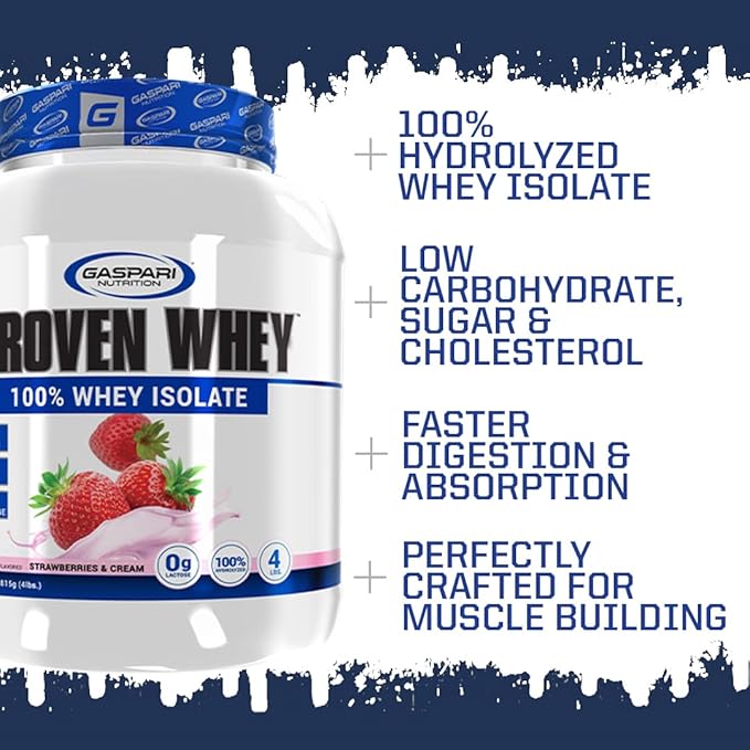 Gaspari Nutrition Proven Whey, 100% Hydrolyzed Whey Isolate, High Protein, Lactose Free, Low Carbohydrate and Low Sugar (4lb, Vanilla Ice Cream)