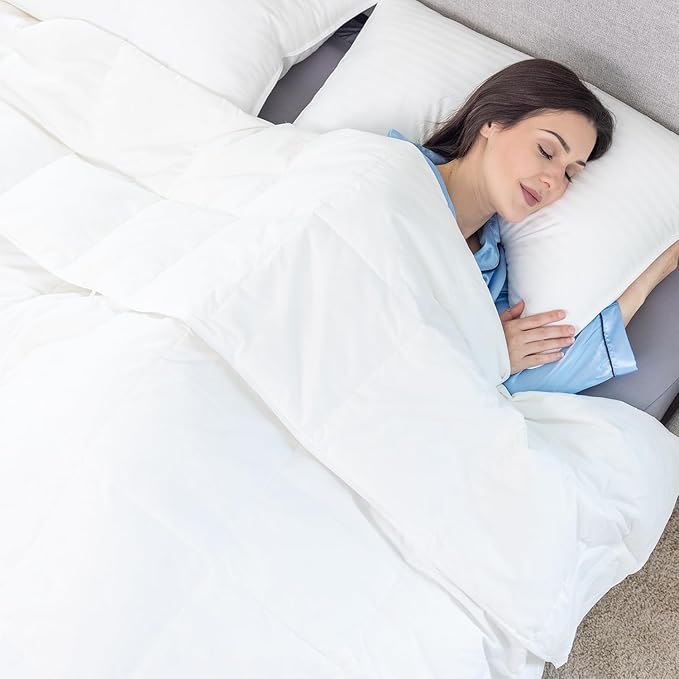 Globon White Summer Down Comforter/Blanket Queen Size, Lightweight Duvet Insert for Hot Sleepers, Noiseless & Extra Soft Shell,14OZ,750 Fill Power, with Ties, Solid White