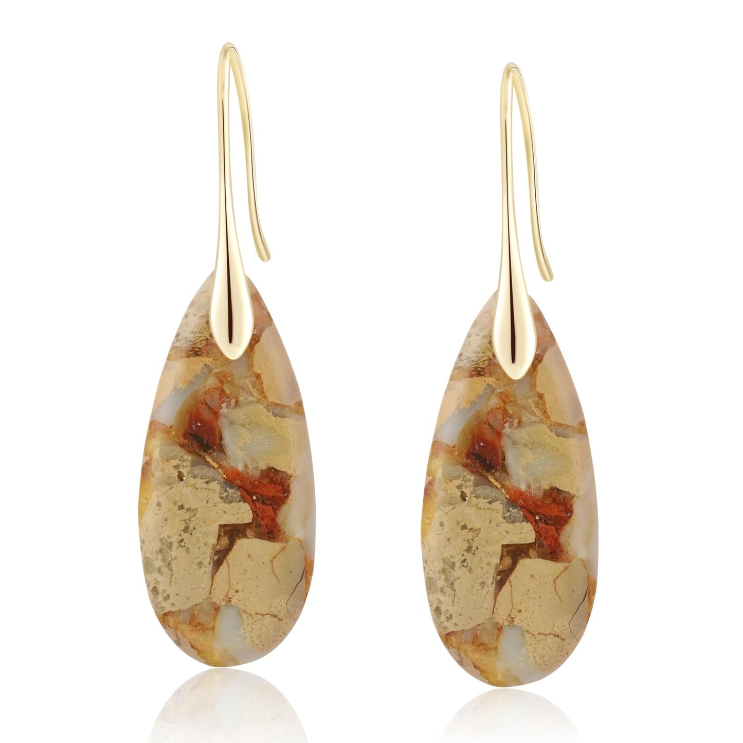 Sriomu Natural Healing Stone Fishhoop Dangle Drop Earrings Statement Gold silver earrings