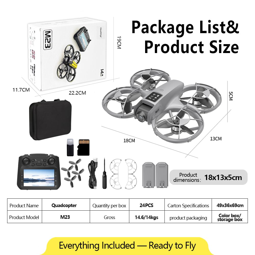 CloudWings Drone with camera for kids and Remote – Beginner RC Drone for Kids with Brushless Motor, Optical Flow Hover, One-Key Takeoff, FPV Video(Grey-Batteries*2)