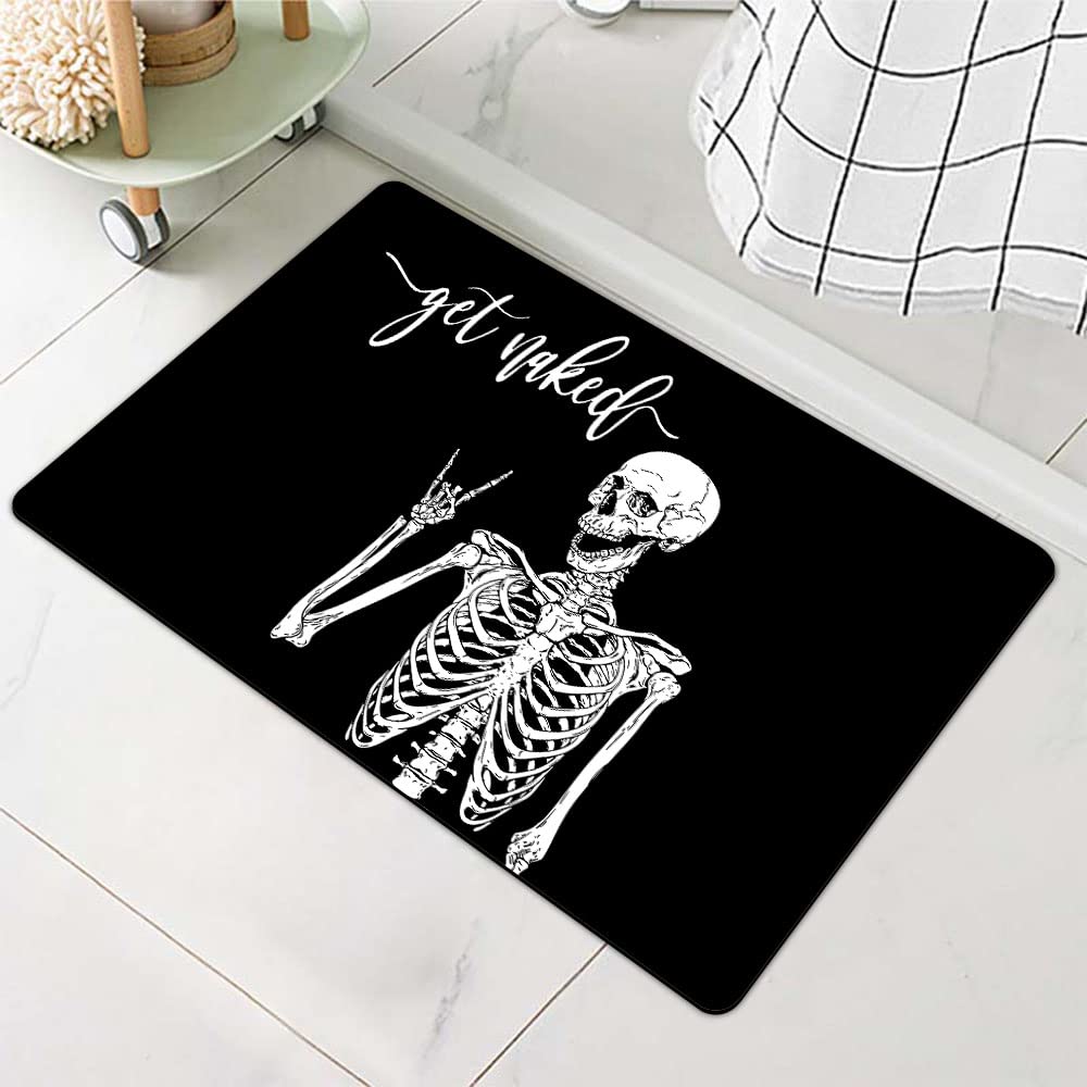 ZHUZHISHAN Diatomaceous Earth Bath Mat,Black Funny Skull Non-Slip Volume Super Absorbent Fast Drying for Bathroom Kitchen Door mat,Eco-Friendly Easy to Clean 16×24Inch (40 * 60cm)