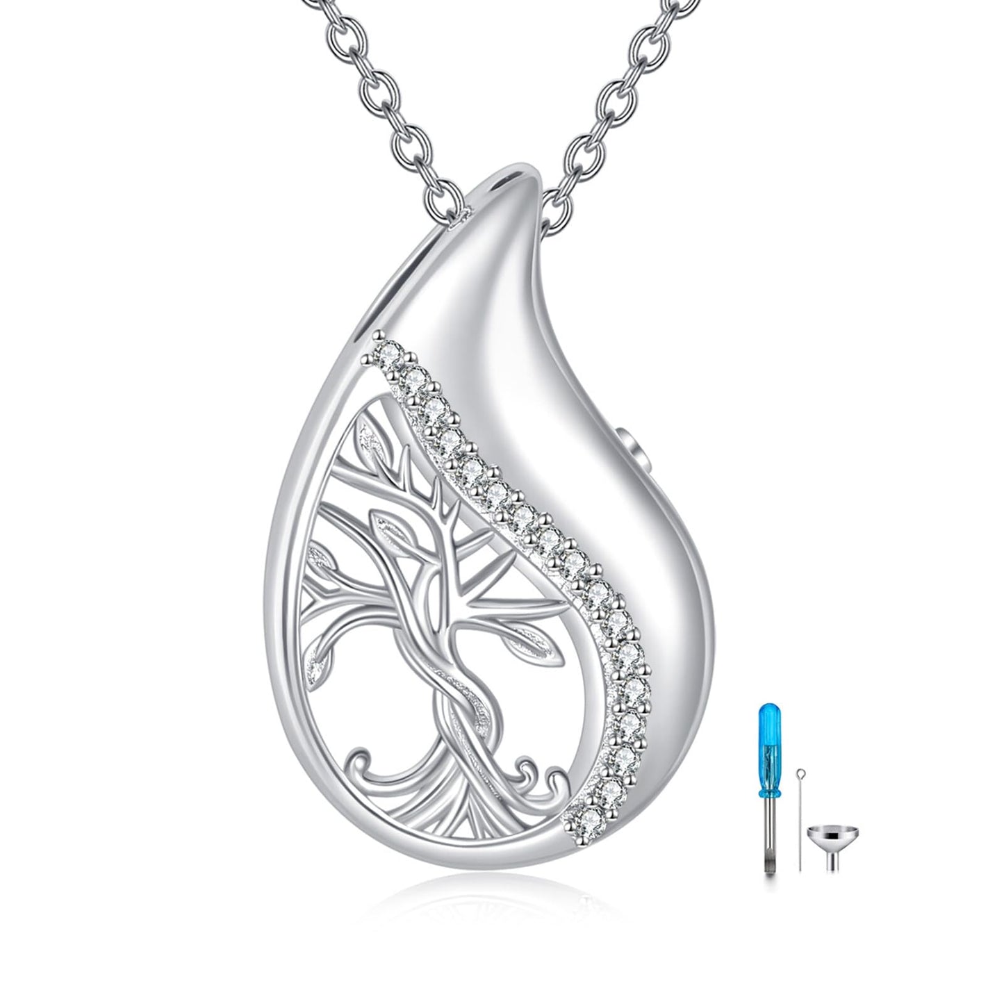 POPLYKE Tree Of Life Urn Necklace for Ashes for Women Sterling Silver TearDrop Cremation Necklace for Ashes Keepsake Jewelry for Human Men