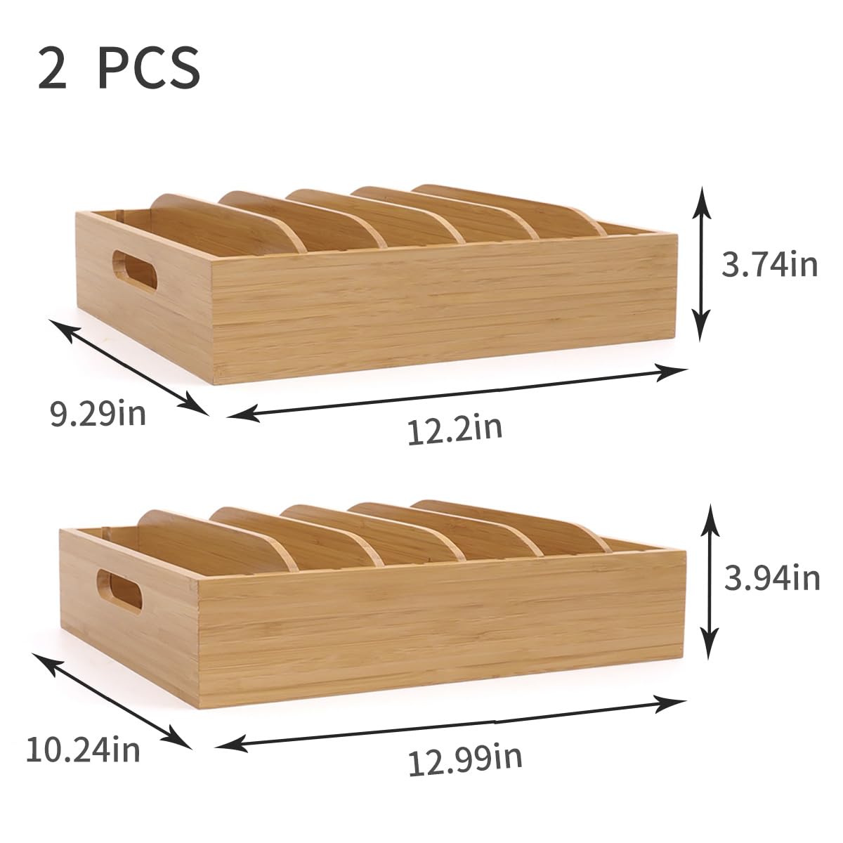 XiaoyuziTF Bamboo Lid Holder Food Container, Kitchen Organizer with 5 Adjustable Dividers, Cabinet Organizer for Food, Kitchen Gadget, Container Lids (2pcs)