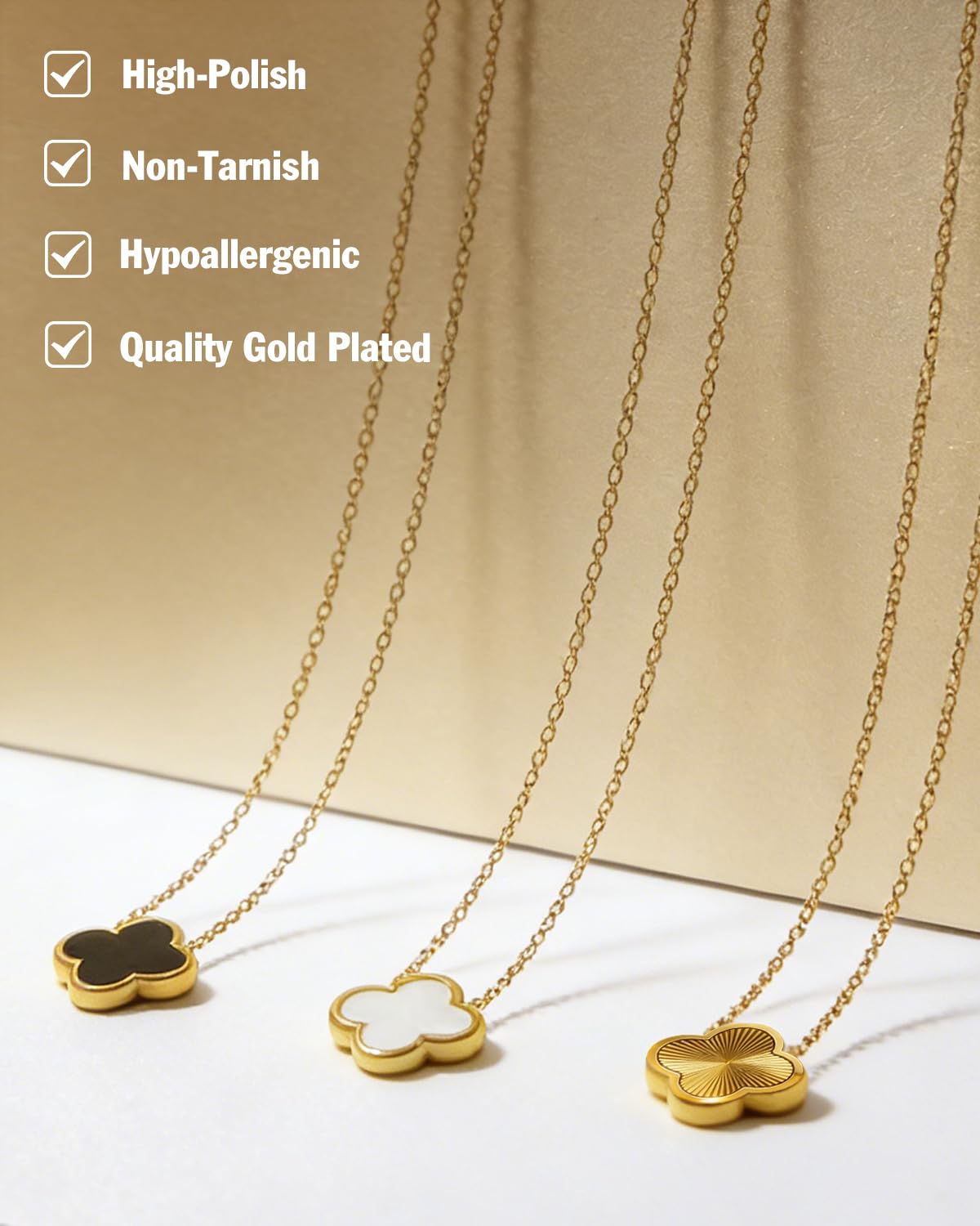 Aimétte Monette Dainty Four Leaf Clover Necklace for Women 18K Gold Plated Necklaces for Women Trendy Lucky Simple Women's Jewelry Sets Gifts Birthday Valentine's Day 3Pcs