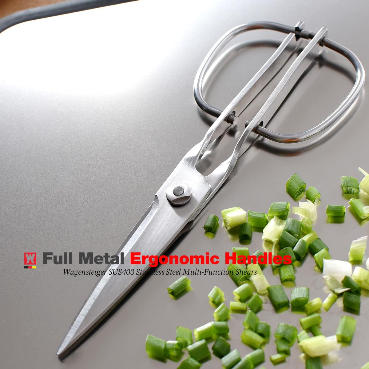 Multi-Purpose Kitchen Food Scissors, SUS403 Stainless Steel Shears with Herb Stripper, Detachable Blades, Ergonomic Handles, Ideal for BBQ, Seafood, Camping, Dishwasher Safe