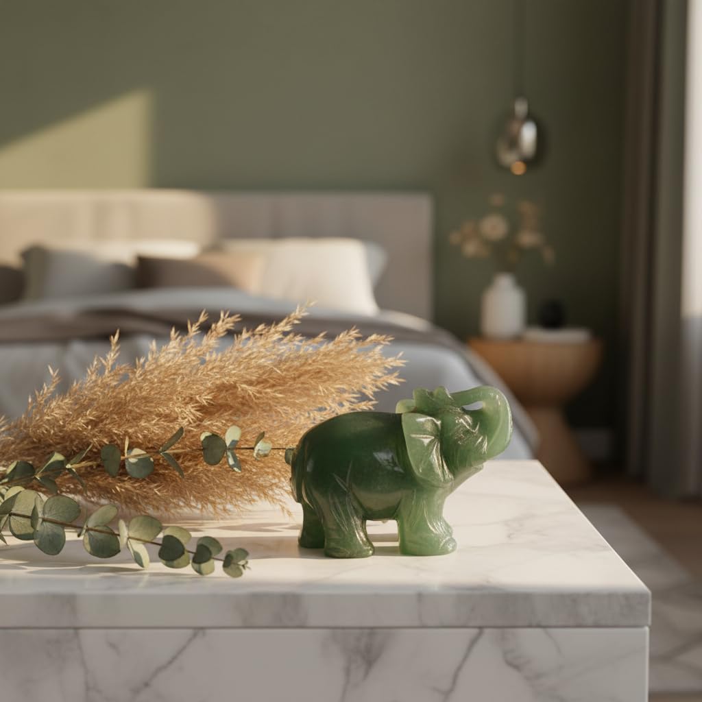 SquarezhenBo Elephant Ornament, Elephant Statue, Jade Stone Handcraft Natural Green Jade Stone Elephant Statue Decor Toys in Hand Home Décor Accents Sculptures (Green)