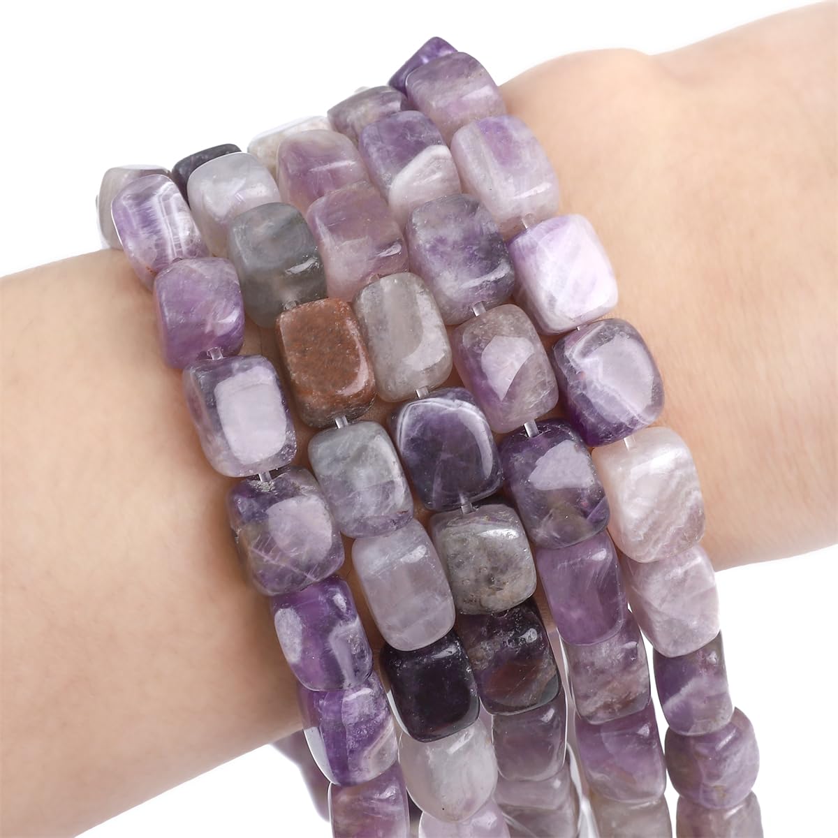 BEADIA Natural Amethyst Cuboid Stone Loose Semi Gemstone Beads for Jewelry Making 8mmx12mm 38cm/Strand