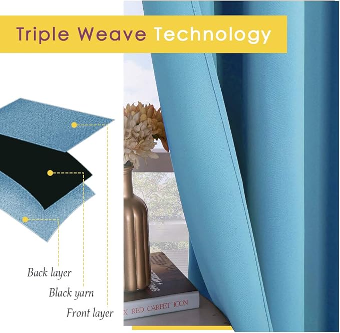 NICETOWN Blackout Draperies Curtains for Kids Room, Window Treatment Thermal Insulated Solid Grommet Blackout Drape Panels for Bedroom (Set of 2, 42 by 54 Inch, Teal Blue)