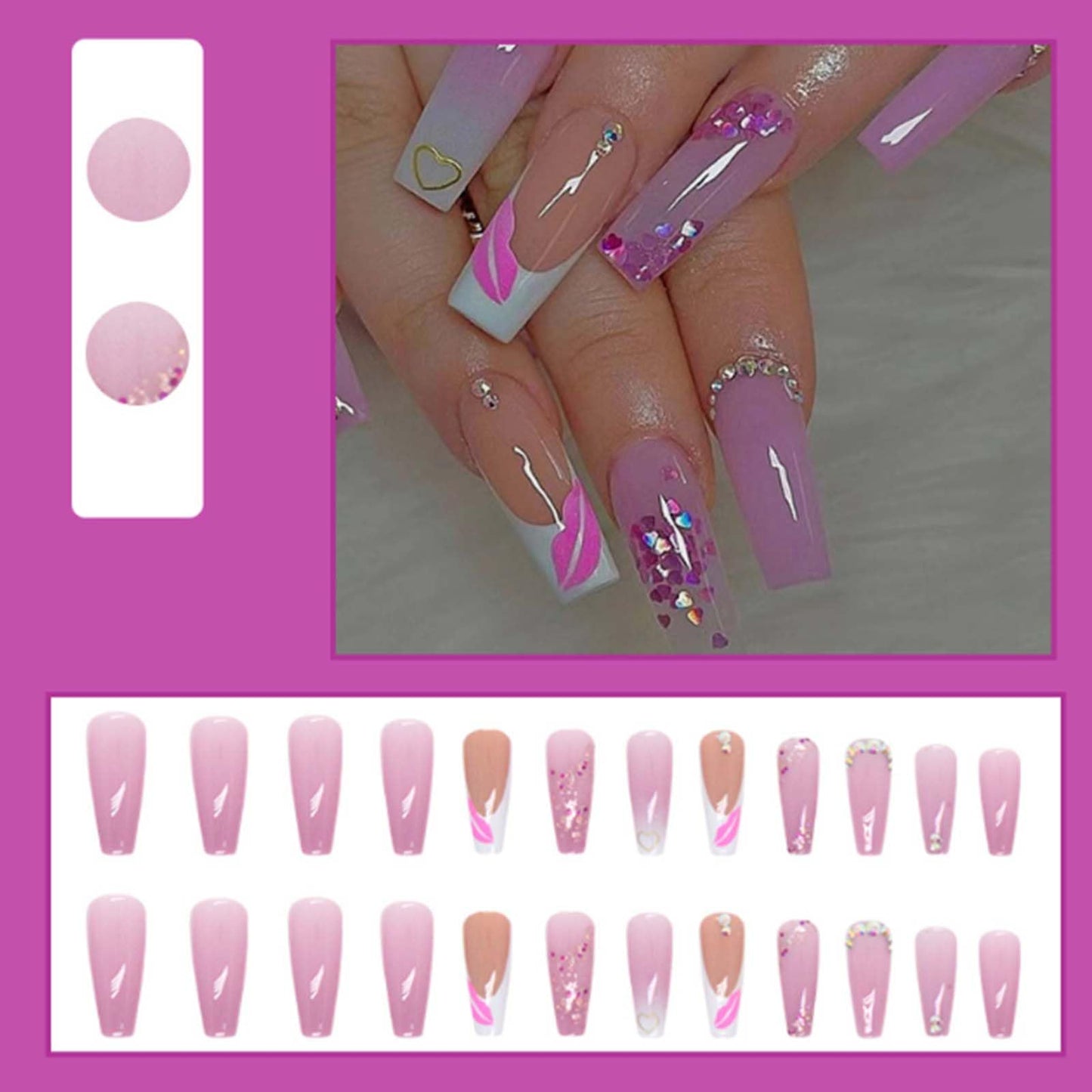 Gifiky Long Coffin False Nails French Press on Nails Gradient Nails Tips Acrylic Cute Swirl Fake Nails for Women and Girls 24Pcs