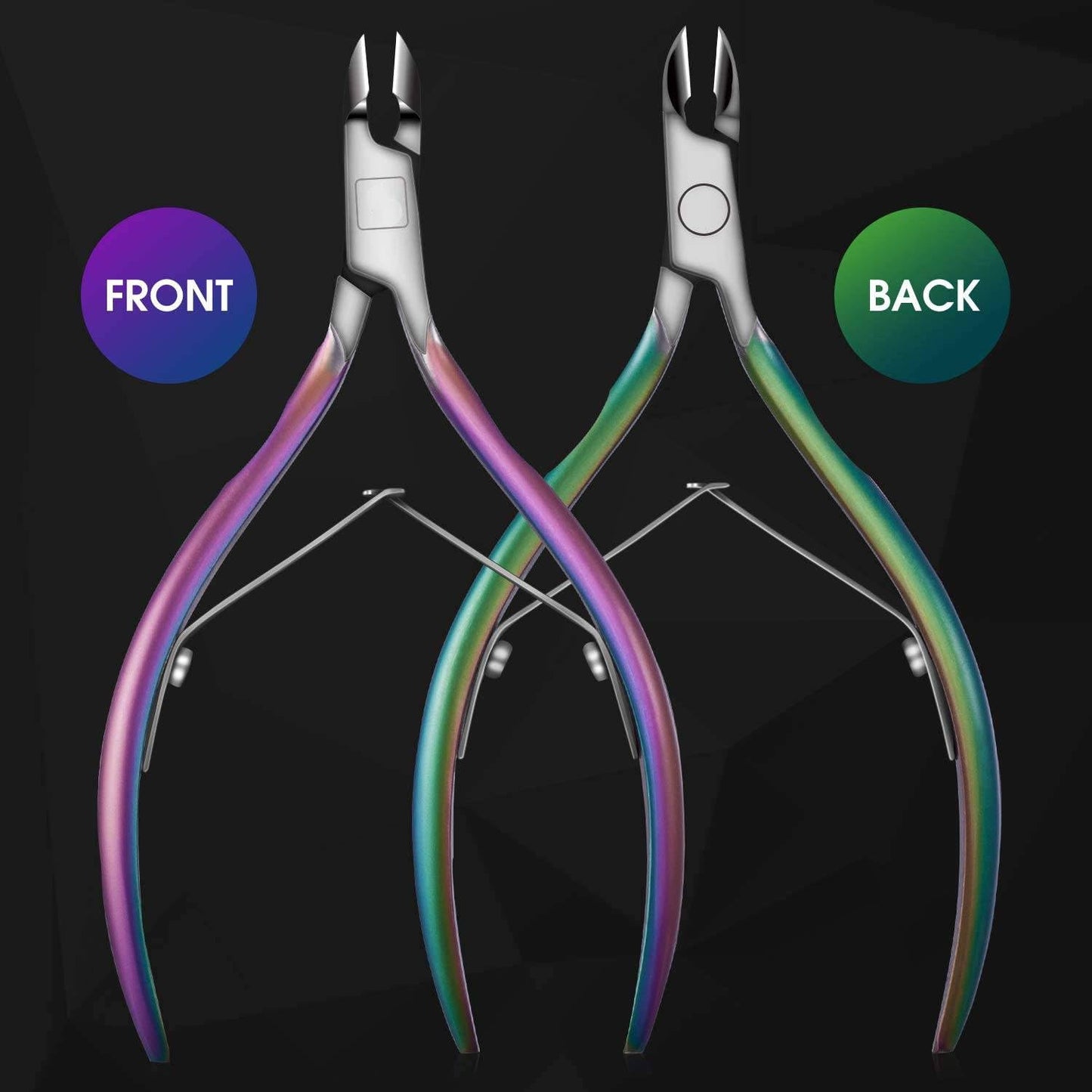 Professional Cuticle Trimmer and Nippers – Stainless Steel Cuticle Clippers for Fingernails and Toenails, Hangnail and Dead Skin Remover, Ultra Sharp Cutter for Manicure Pedicure – Rainbow Finish