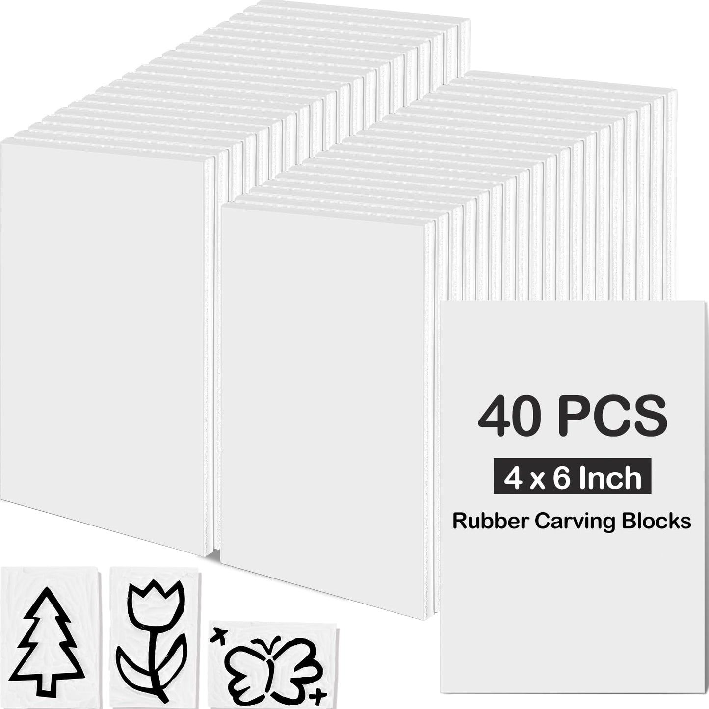 Frienda 40 Pcs 4"x6" Rubber Carving Blocks Linoleum Block Stamp Making Kit Soft Rubber Carved Brick for Stamp Maker Printmaking Supplies Craft Project(White)