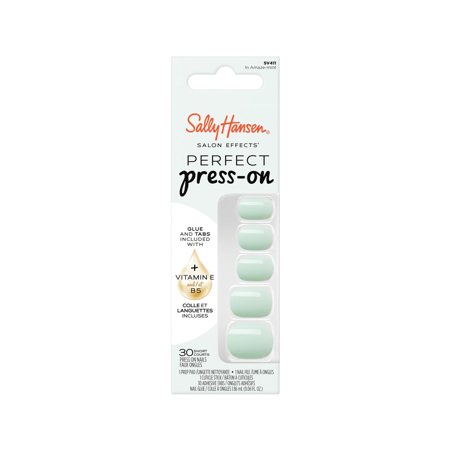 Sally Hansen Salon Effects Perfect Press-On Nails | Sq-oval Shape | Easy to Apply, Non-Damaging| 30 Nails, Nail Glue, Adhesive Tabs, File | In Amaze-Mint