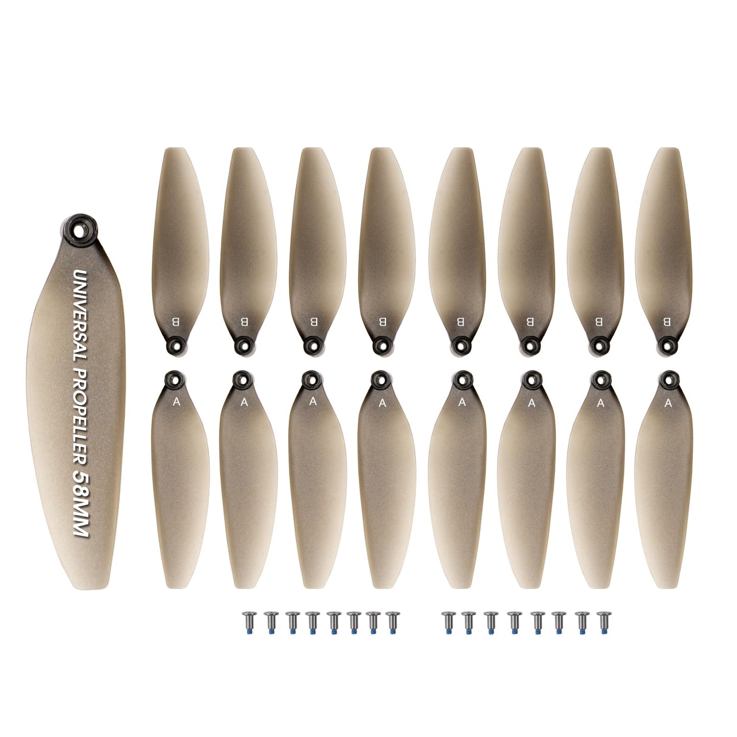 mcokoe Universal 58mm/2.28In Drone Propellers for E88、E25、K911、S115、S119、A17、S132、F167、X28、X26、L106 Models - Replacement Drone Accessories with Stable and Low-Noise Operation 16-Pack (Gray)