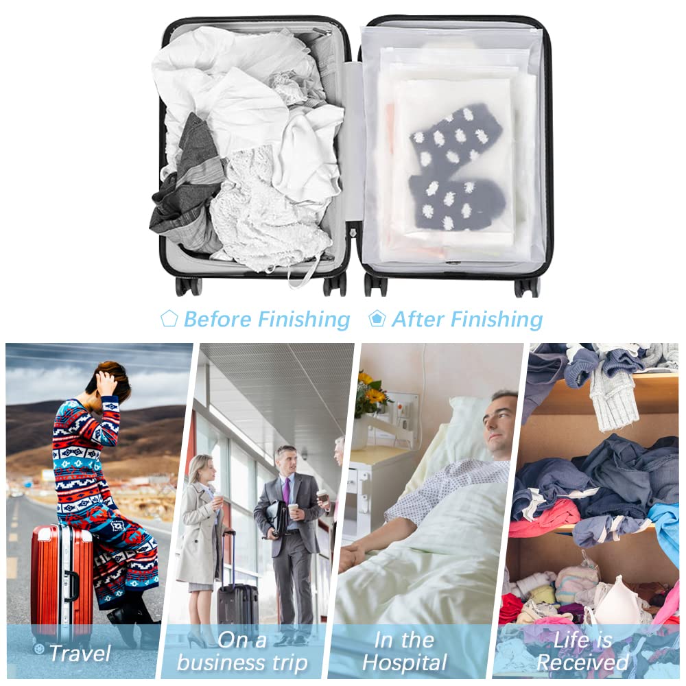 BieFuDan 30PCS Frosted Travel Storage Bags for Clothes,Zip-lock Seal Storage Bags Luggage Clothes Shoes Makeup Packing Pouch Organizer,Reusable Space Saver Packing Sacks Compression Bags (5 Size)