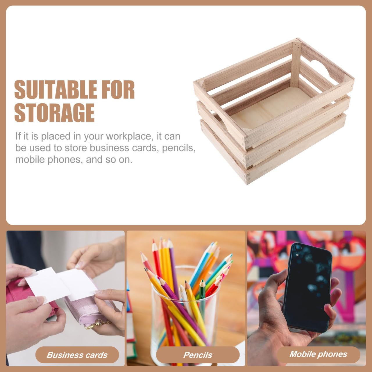 Hemoton Wooden Storage Box 12X8X6.3 Inch Rectangular Wood Crate Basket Organizer with Handles for Home D Cor and Sundries Storage