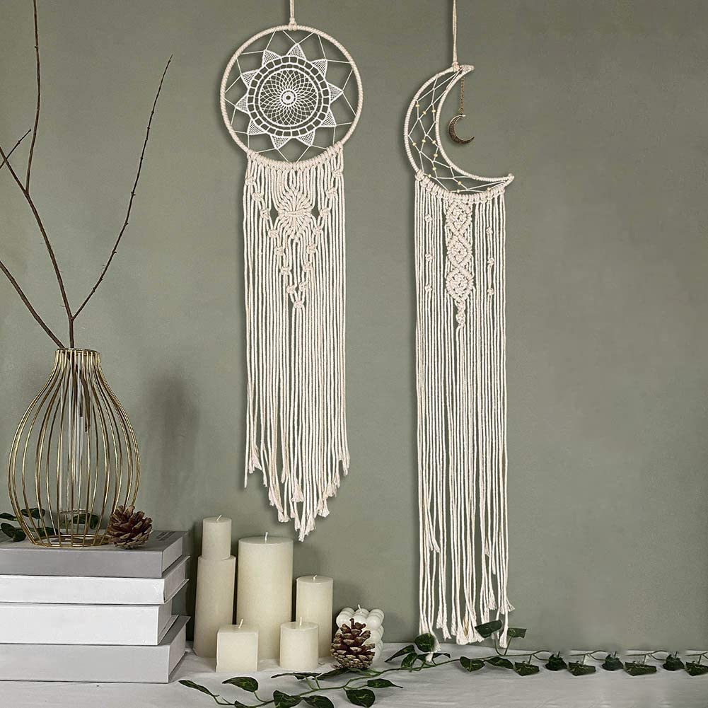 RQWZBCHX Macrame Dream Catcher Kits for Adults Beginners, 2PCS Macrame Wall Hanging Supplies