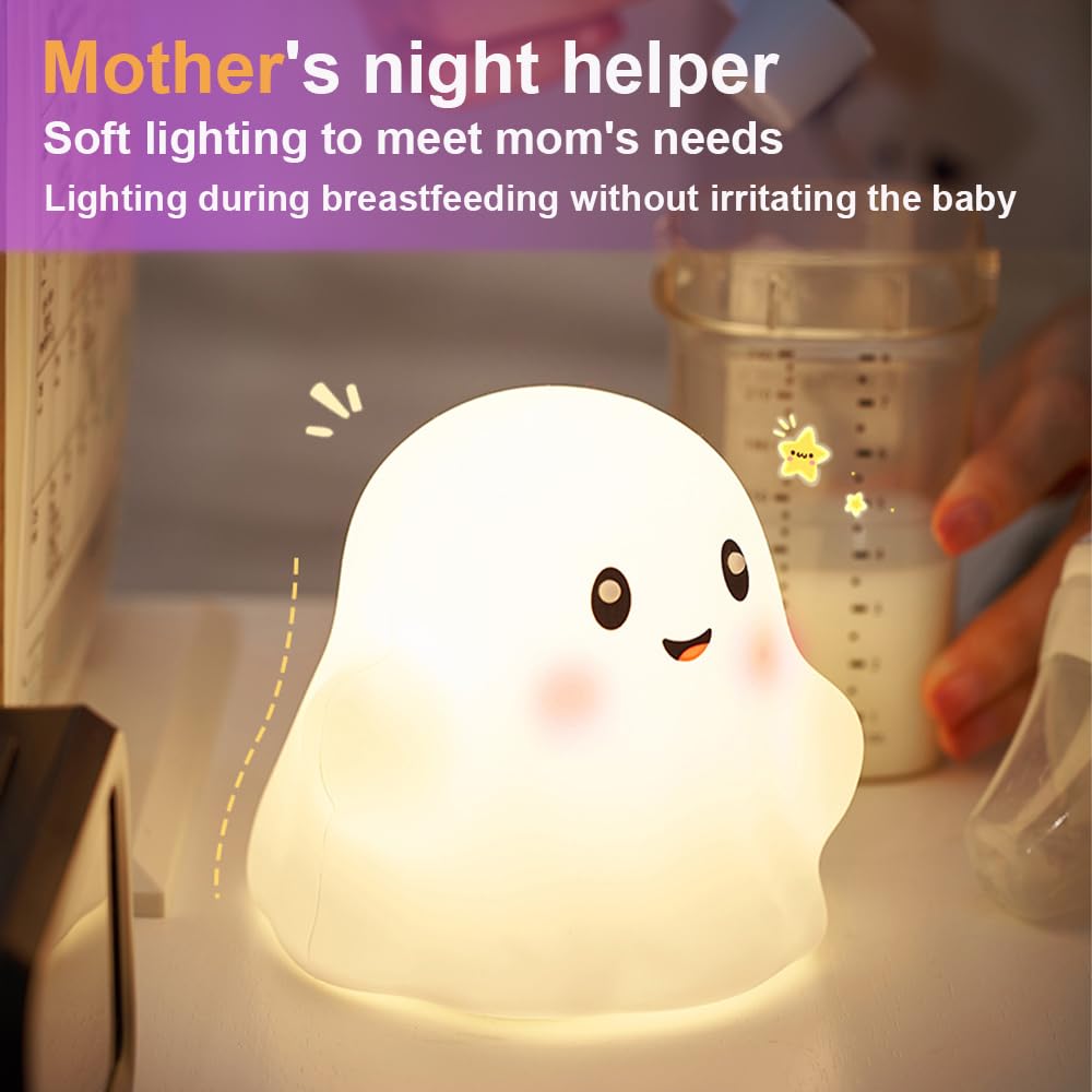 Ghost Night Light for Kids,Halloween Night Light with 13 Interactive Sound Effects ,Cute Silicone Light with 3 Levels of Brightness,Suitable for Indoor Halloween Decorations and Family (white ghost 1)