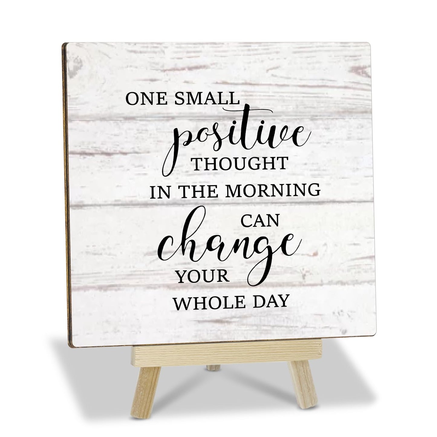 Inspirational Gifts for Women Man Her, One Small Positive Thought In The Morning Inspirational Wood Sign With Stand, Desk Decor Table Decoration for Home Office Shelf - 59
