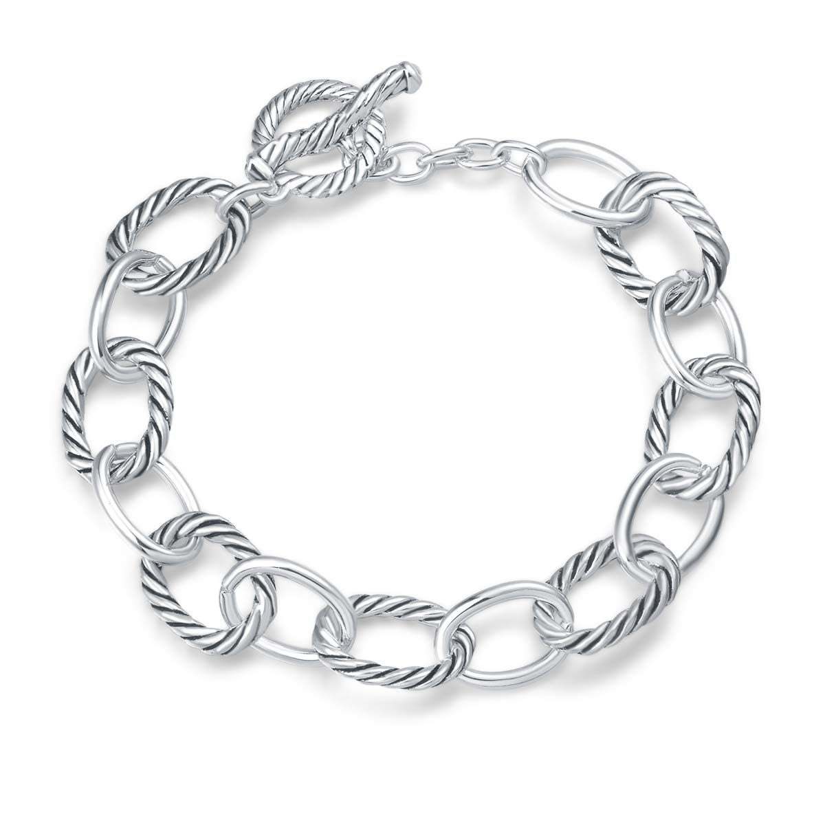 UNY JEWEL Twisted Cable Wire Link Chain Bracelet Two Tone Designer Brand Inspired Women Jewelry Valentine (2 Tone)