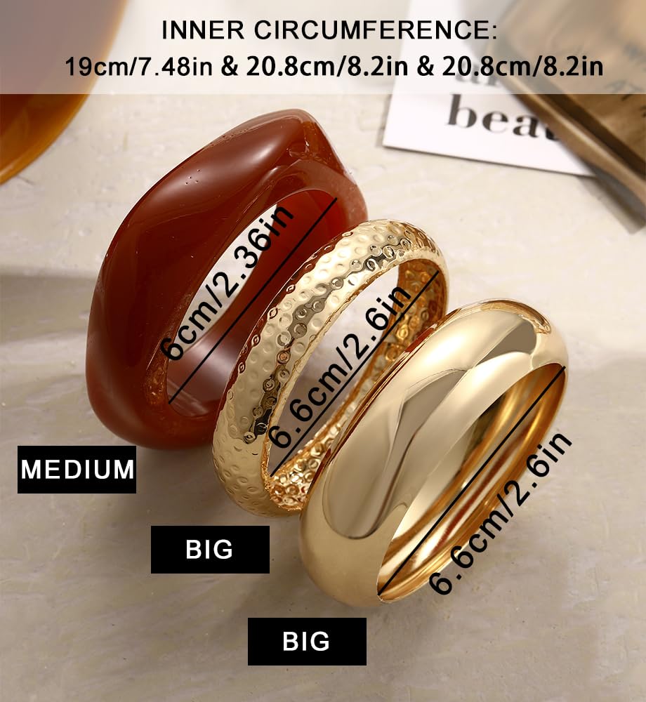 Chunky Gold Bangle Bracelets for Women, Dainty 14k Gold Plated Big Stackable Bangles Set, Trendy Statement Cuff Bracelet Stack Fashion Jewelry Gifts (Gold & acrylic bangles)