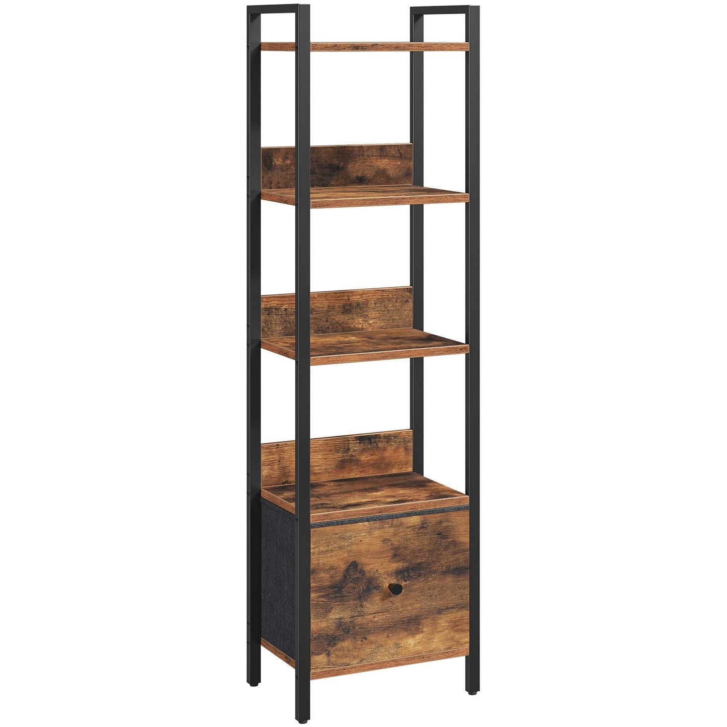 MAHANCRIS Bookshelf, 5-Tier Bookcase with Drawer, Small Book Shelf for Small Space, Storage Shelf Organizer, for Living Room, Bedroom, Study, Kitchen, Rustic Brown and Black BKHR55101