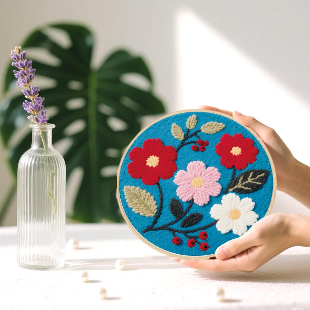 ACRNIGHEET Punch Needle Kits for Adults Beginners Include Instructions, Flowers Easy Punch Needle Embroidery Kit, Pre-Printed Pattern, Embroidery Hoop, Yarns, Needles, DIY Crafts Christmas Gifts Idea