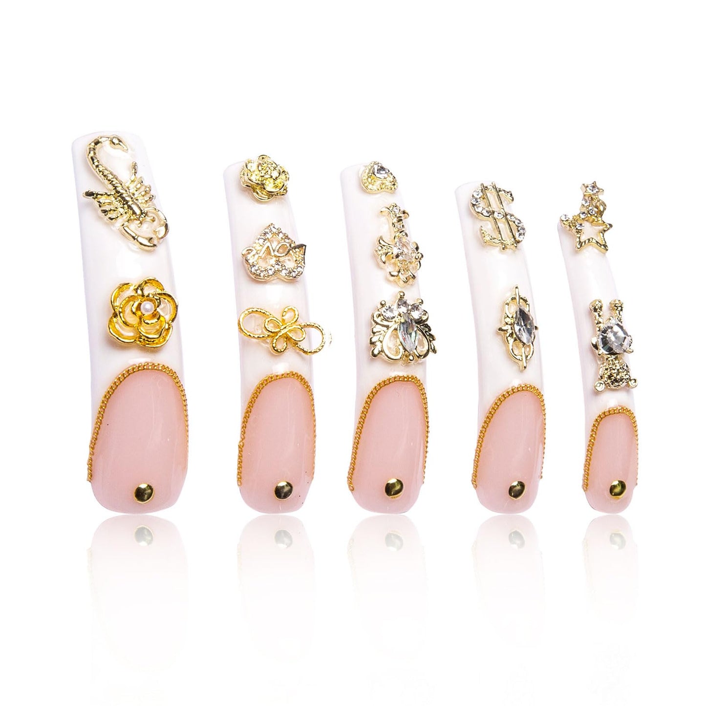 LOVFUL Press on Nails Chicago | Handmade with Full Covered Crystals | Reusable Fake Nails | Curve Long 2.2 in | H189-L