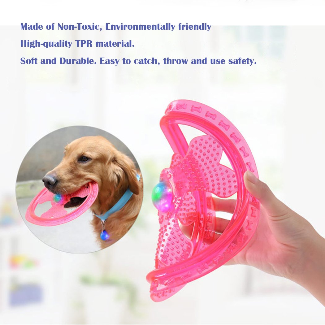 Wandrola Flying Disc Dog Sport Toy with Flashing LED Lights, Light Up Pet Disk for Ultimate Night Time Play, Blue