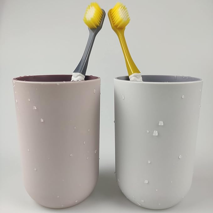 Unbreakable Reusable Drinking Cups Set of 2 Colors, Plastic Toothbrush Cup Tumblers 300 ml/10.5 oz, Dishwasher Safe (Light pink & Light gray)