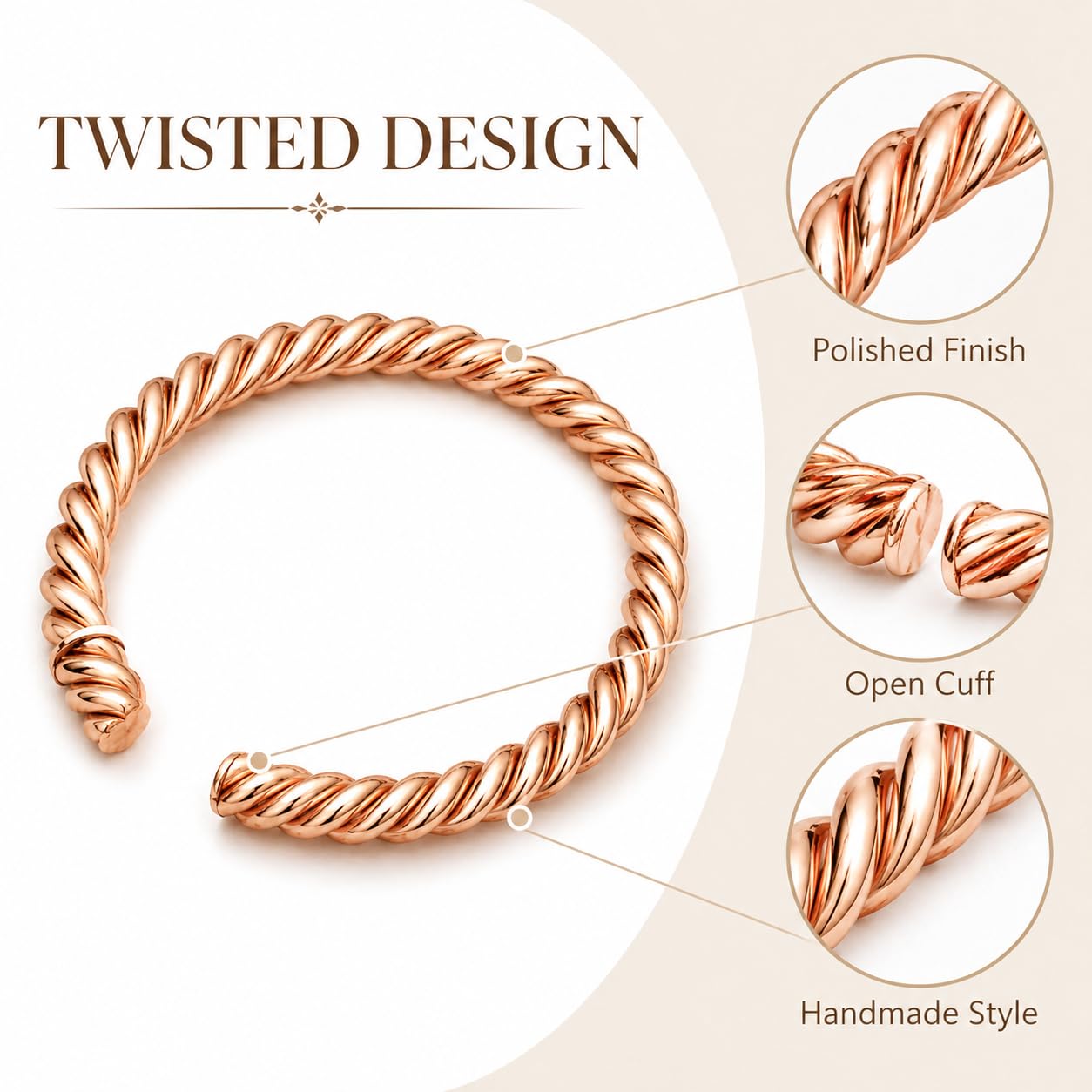 LIU JUN Copper Tensor Bracelet, Pure Copper Tensor Ring Bracelets Solid Twisted Handmade Bangle For Women Men Health Jewelry Gifts (Tensor-1pcs)