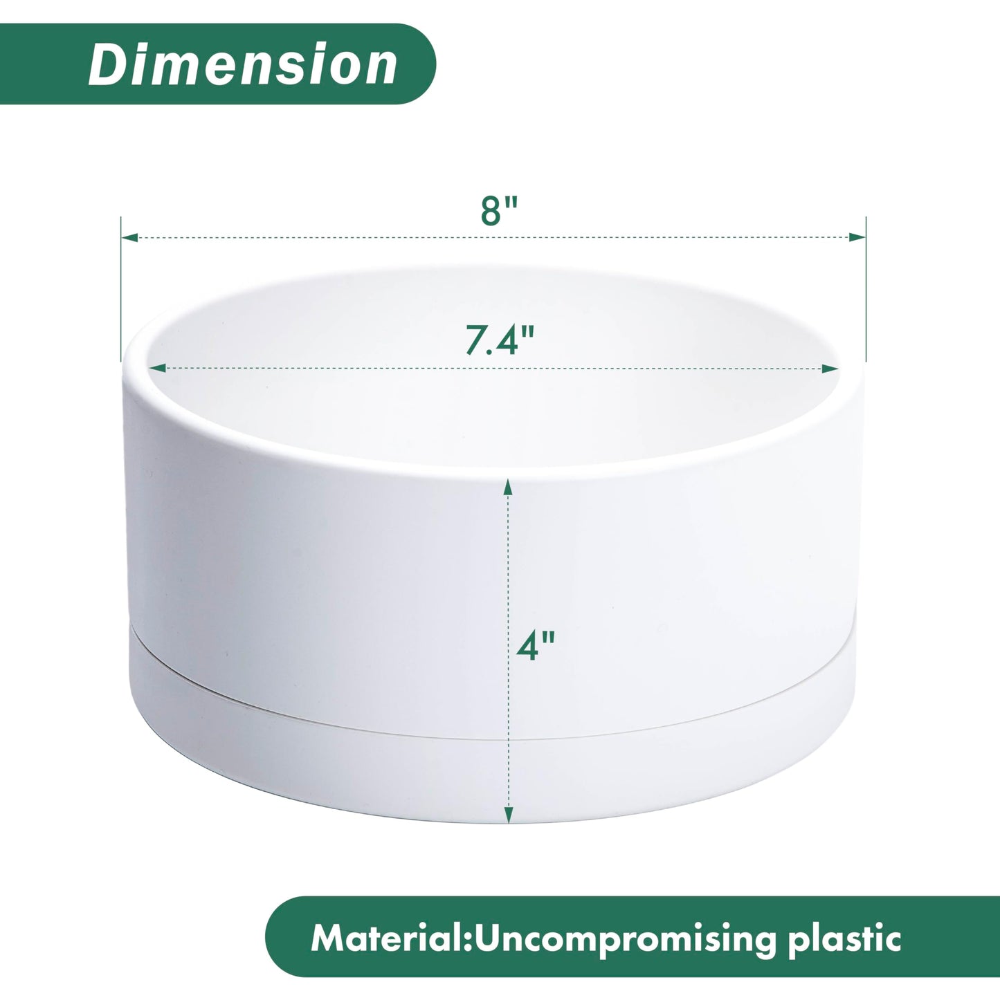D'vine Dev 8 Inch Plastic Shallow Planter, Large Round Succulent Plant Pot with Drainage Hole and Sauce, Decorative Bonsai Pot for Indoor Plants, White, 76-Z-A-1