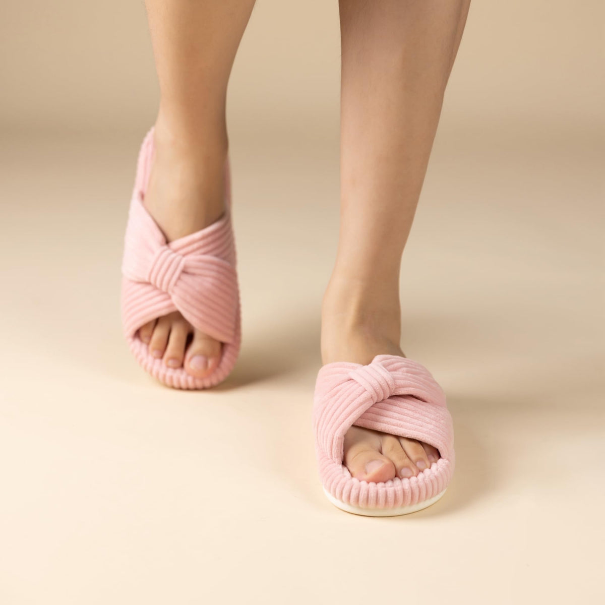 Slippers for Women Memory Foam House Bedroom Corduroy Bow Crossbands Slipper Shoes Comfy Trendy Gift Slippers Pink Size 9 10 8.5